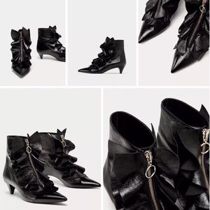 ZARA Ruffle Patent Leather Ankle Boots! 70% Off!!!